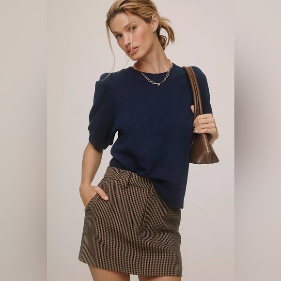 Maeve Tops - Maeve Puff-Sleeve Sweatshirt Tee in Navy Size Medium